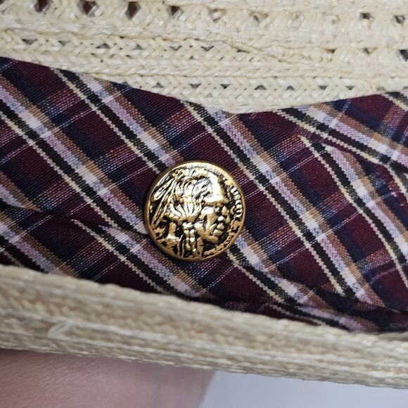 Beaver Brand Hats Straw Trilby Fedora Hat Milanette Weave Buffalo Nickel Plaid - Picture 2 of 11